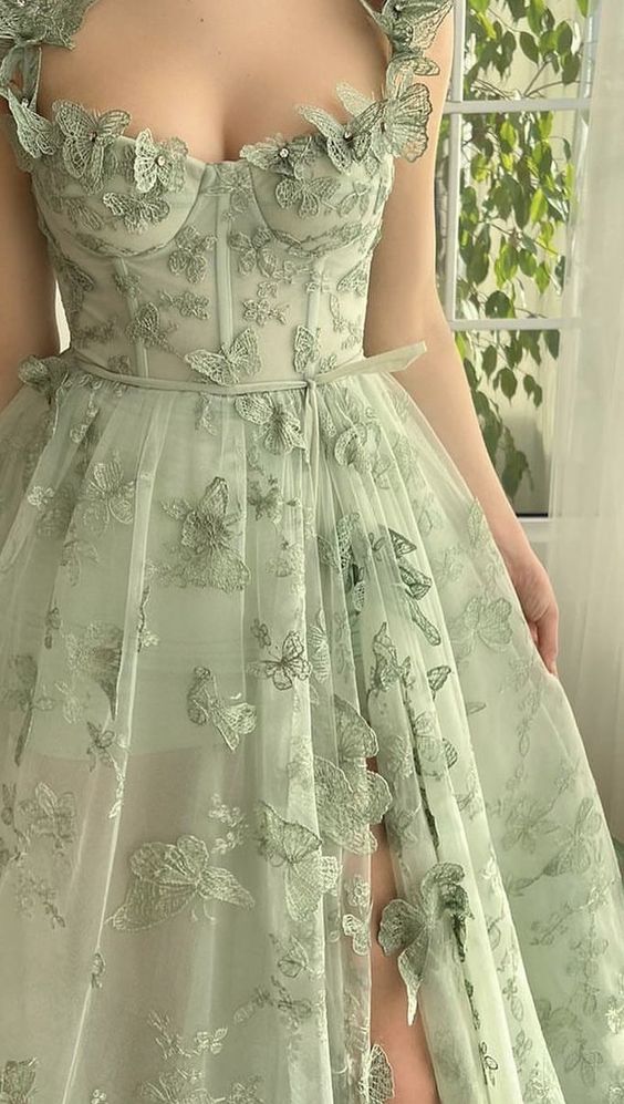 Green Tulle Butterfly Long Prom Dress fg3594