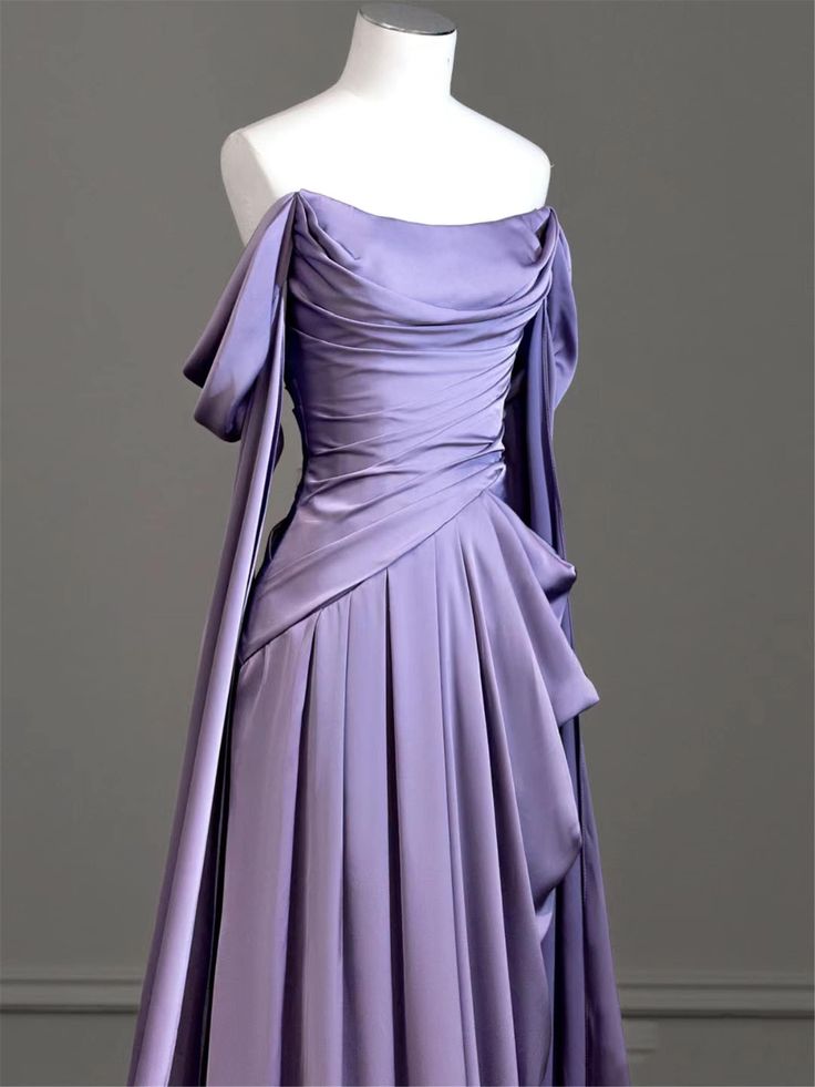 Elegant Purple Satin Prom Dress, Draped Bodice Formal Party Dress fg3961