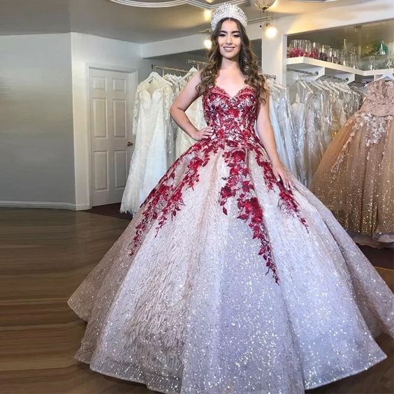 Quinceanera Dresses Appliqued Sequins Sweetheart Tulle Floor Length Sweet 16 Dresses Vestidos De Ball Gown Prom Dress fg4170