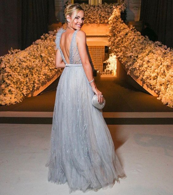 Robe de soirée de mariage luxueuse en tulle pour femme, dos nu, robe de bal fg3950