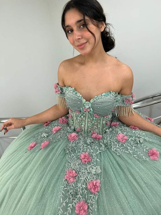 Prom Dresses 3d Flower Applique Prom Dresses Junior Pageant Dresses Sweet 16 Ball Gown fg4310