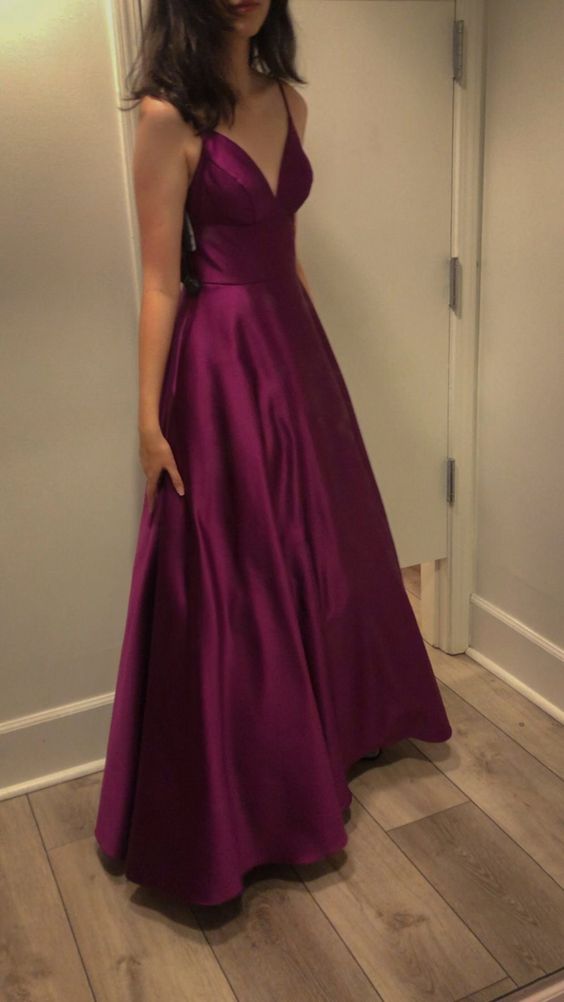 Satin Spaghetti Straps Elegant Long Evening Gown Women Sexy Prom Dresses fg3849