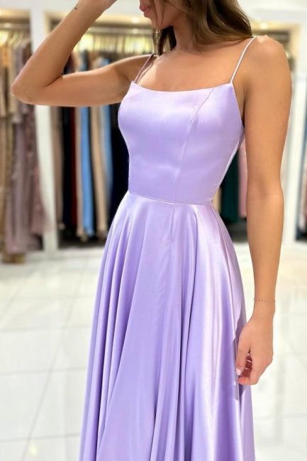 Simple Long Lilac A-line Sleeveless Prom Dresses fg3785