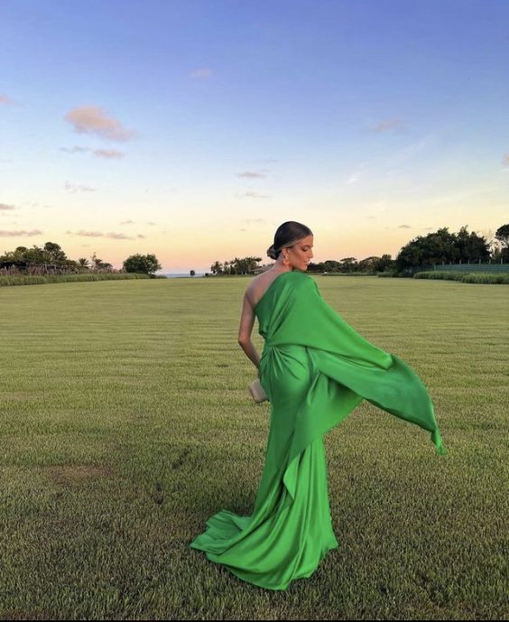 A Line Fashion Green Long Prom Dress, Formal Evening Gown fg3895