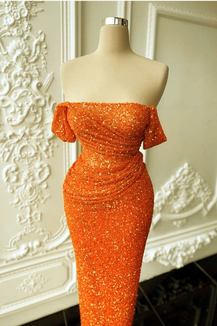 Mermaid Orange Sequin Prom Dress fg3906