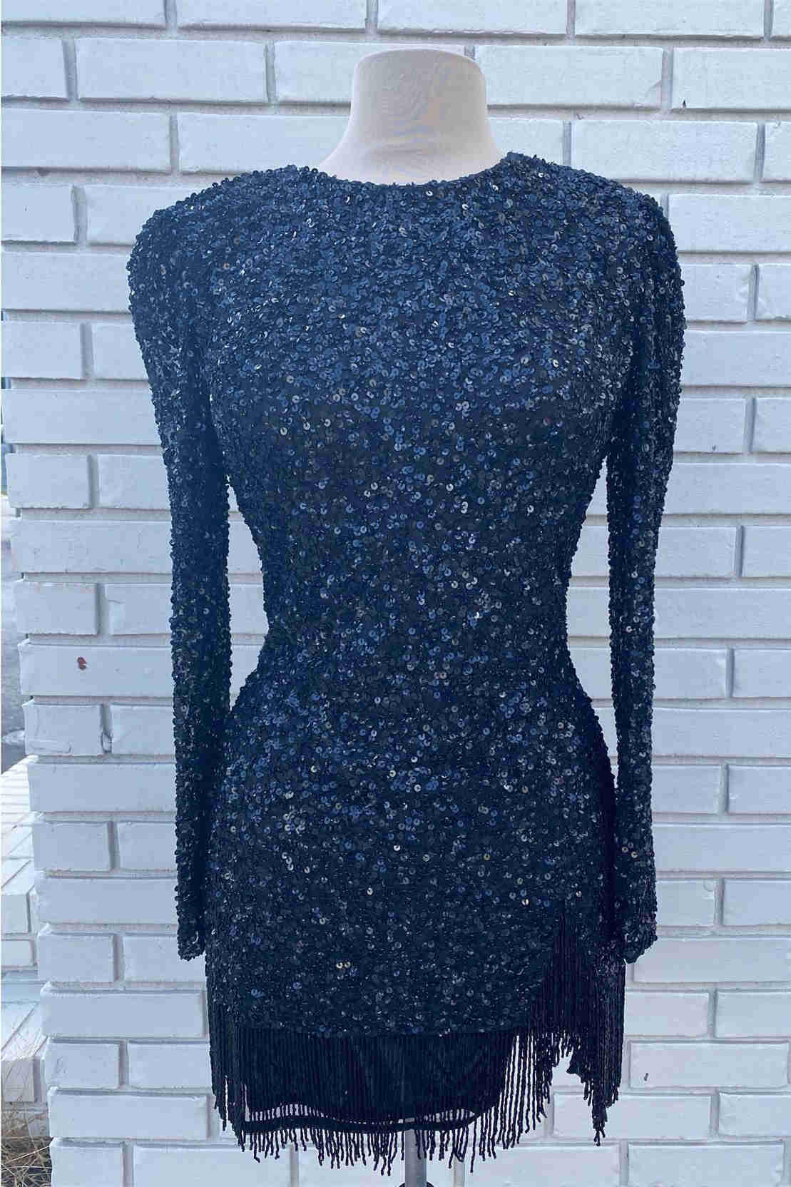 Long Sleeve Bodycon Homecoming Dress with Fringe fg3577