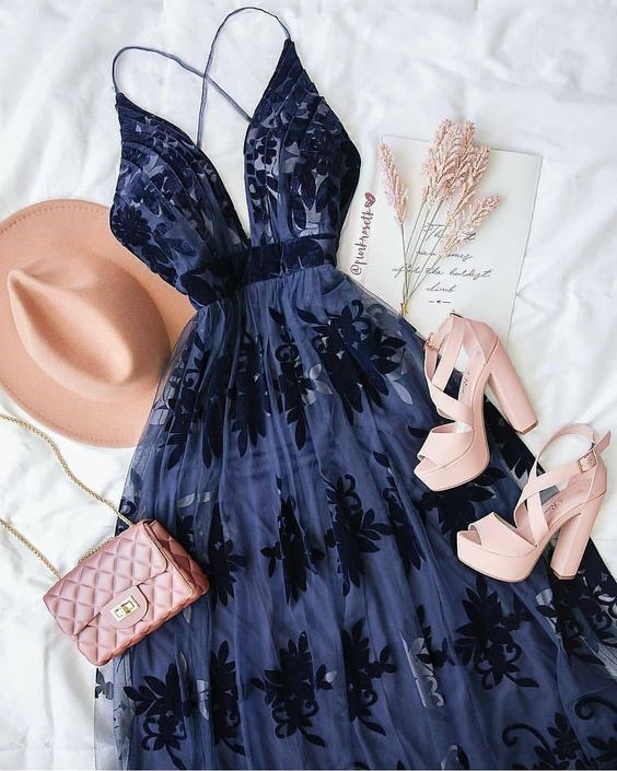 Navy blue prom dress long evening formal gown fg4279