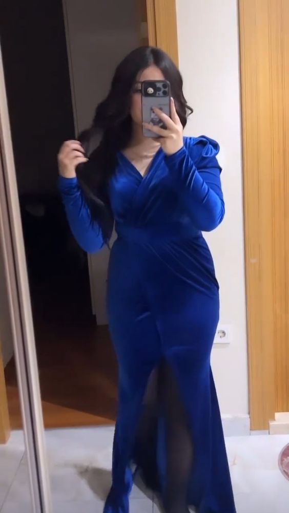Blue V neck Long Prom Dress Formal Evening Gowns fg4020