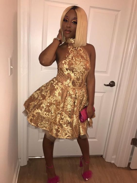 Gold Short Prom Dress Homecoming Dress fg3865