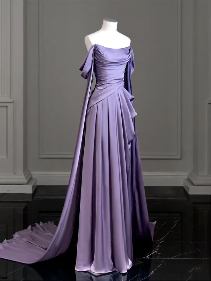 Elegant Purple Satin Prom Dress, Draped Bodice Formal Party Dress fg3961