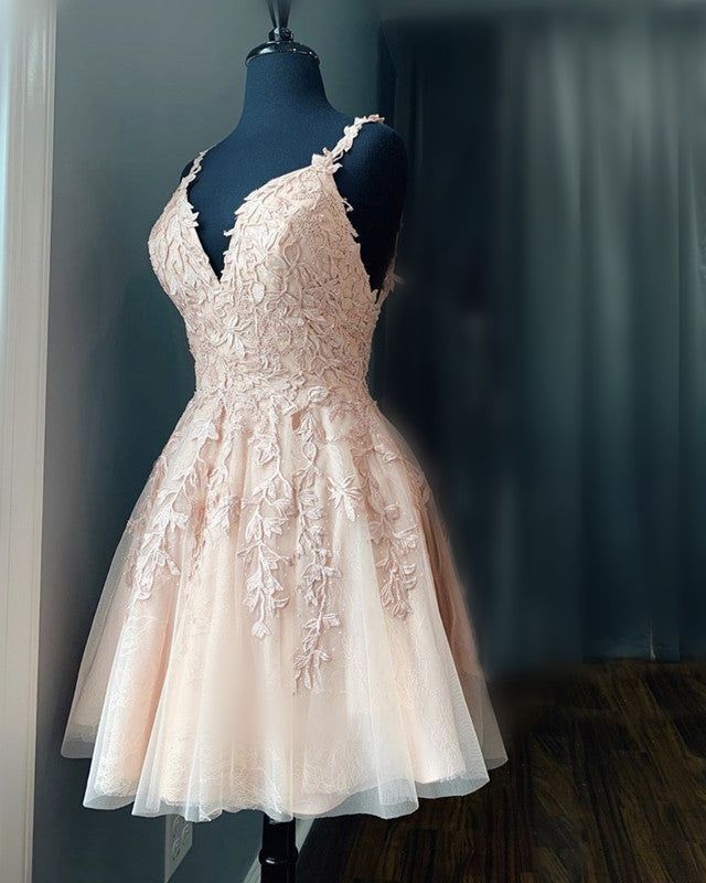 Short Lace Homecoming Dresses V Neck Graduation Dress fg3419