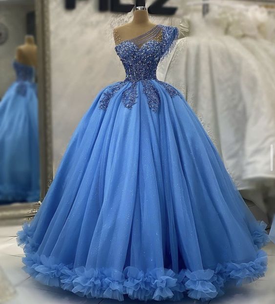 Blue Prom Dress Ball Gown Luxurious Evening Formal Party Gowns fg4247