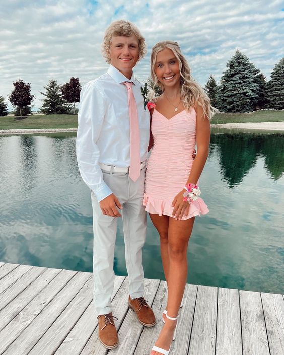 Pink Cute Teen Homecoming Dress Straps Formal Dresses fg3747