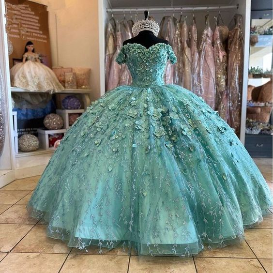 Mint Green Quinceanera Dresses with cape Floral Appliques Lace-up Back Corset prom Sweet 15 Girls Birthday Party dress fg4290