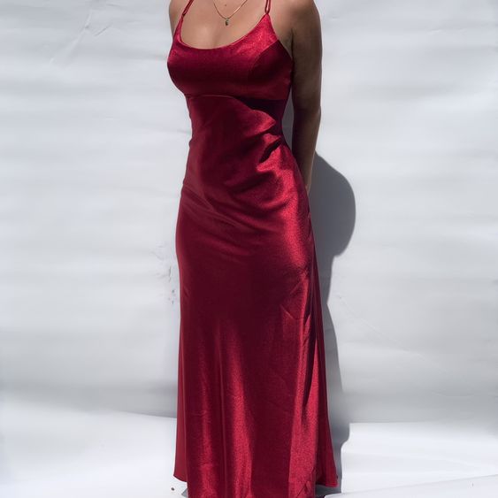 Elegant Red Satin Evening Dresses Long Prom Dress fg4208