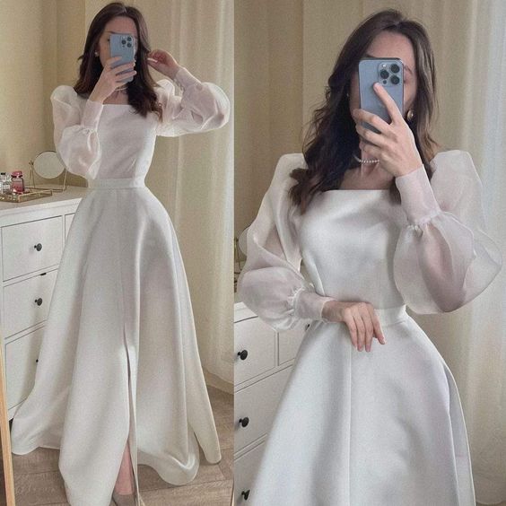 White Long Prom Dress Formal Occasion Dresses fg3547