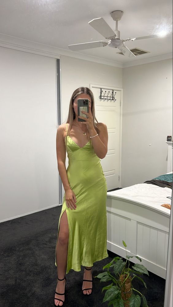 satin green dress Formal Evening Gown fg3893