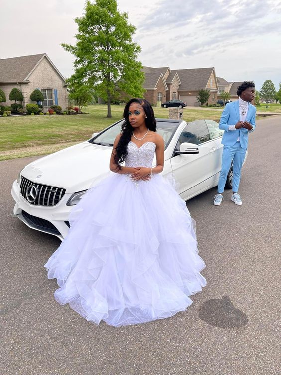 A line Long Prom Dress,Formal Dresses,White Strapless Dress fg4341