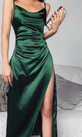 Robe de bal verte en satin, coupe trapèze, nouvelle robe de soirée fg3479