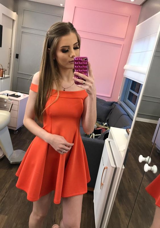 Orange Short Party Gown Straps Homecoming Dress fg3605