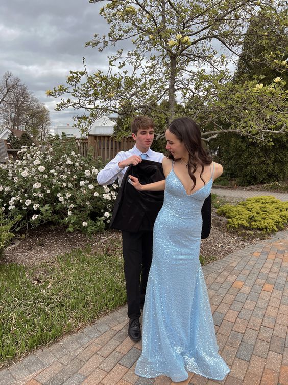 Light Blue Elegant Long Evening Gown Women Sexy Prom Dresses fg3848