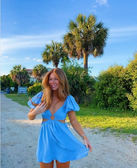 Blue Waist Cut Out Homecoming Dress,Blue Beach Dress fg5545