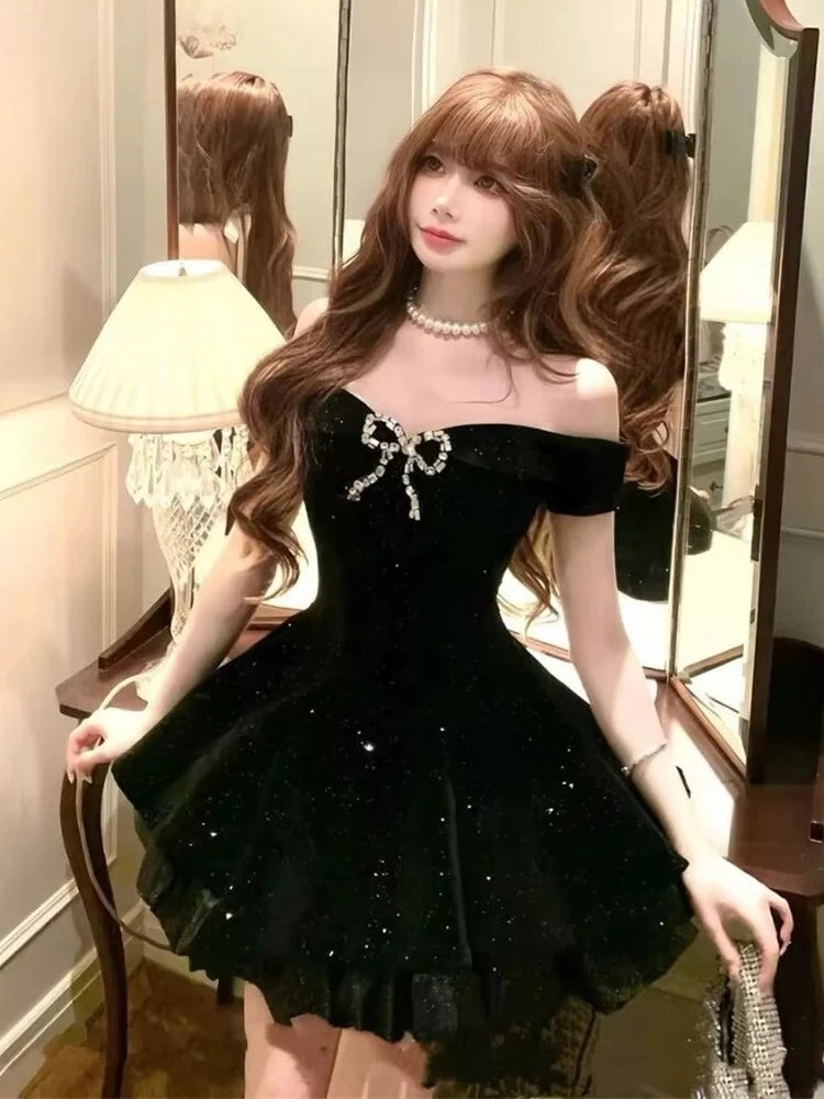 Black Off Shoulder Homecoming Dress Short Party Dress fg7701