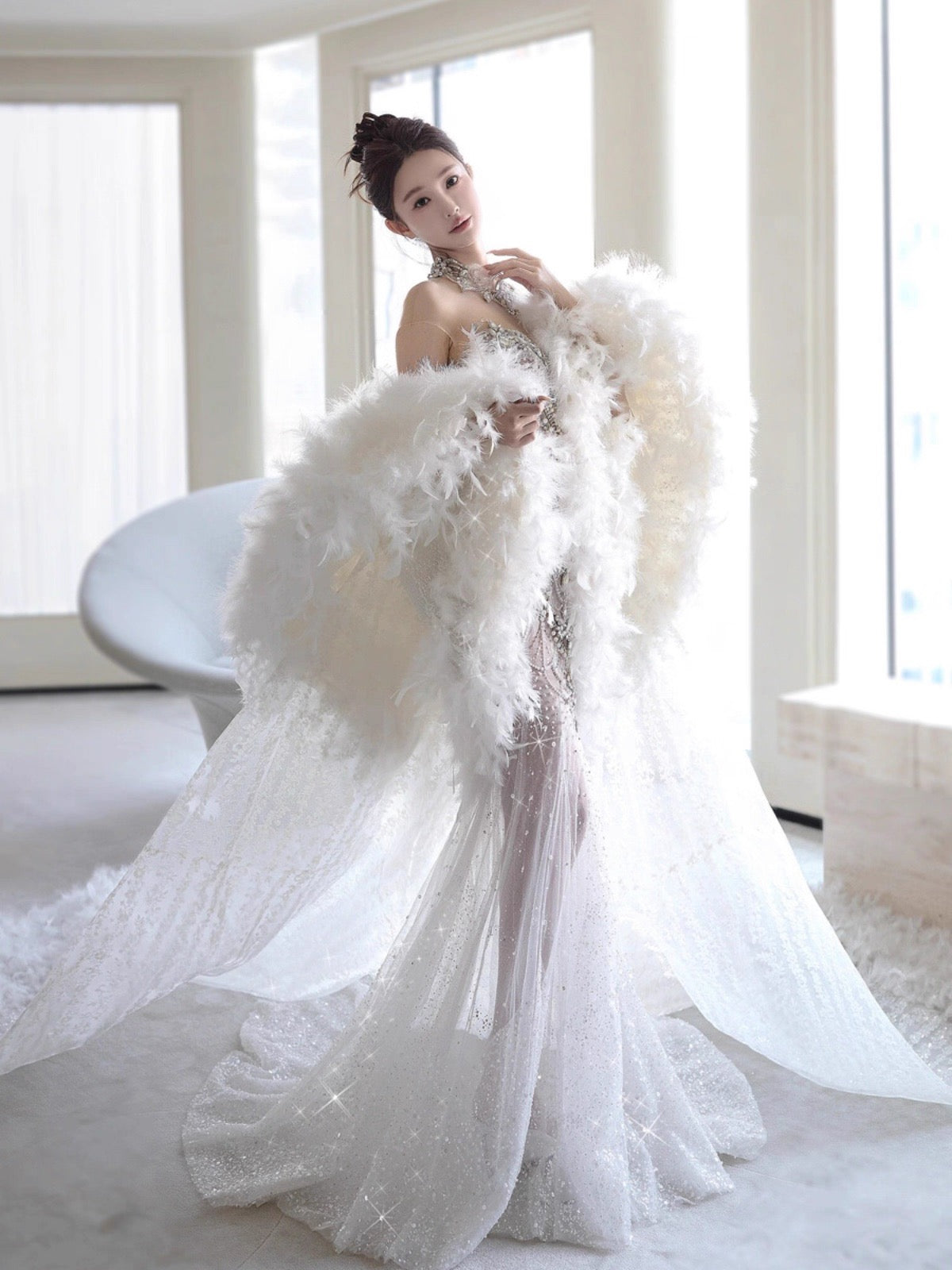 Pretty Mermaid Tulle Beads Long Prom Dresses Formal Evening Dress fg7547