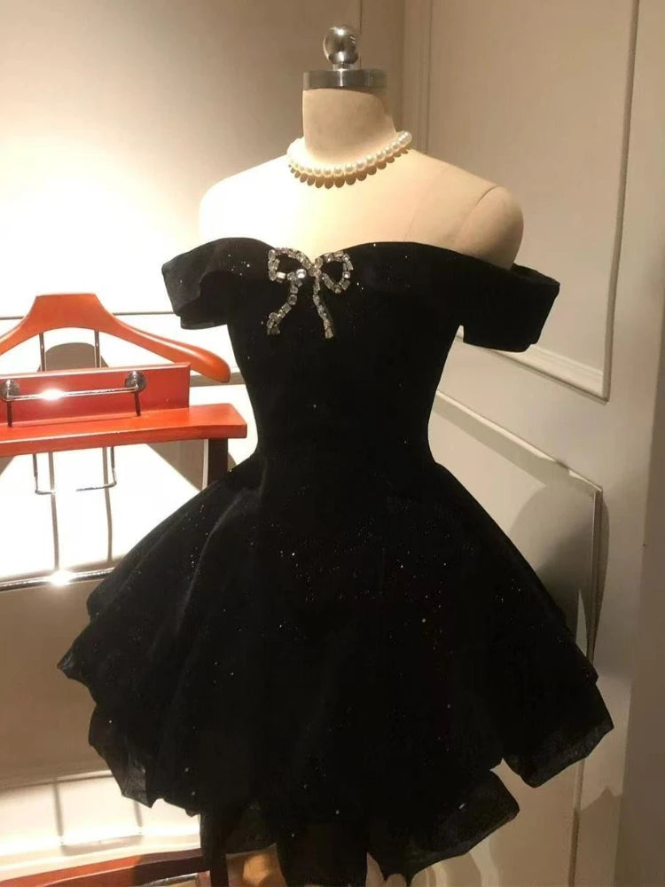 Black Off Shoulder Homecoming Dress Short Party Dress fg7701