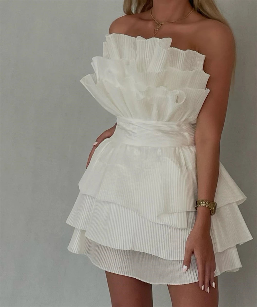 A line Strapless Tiered Short Homecoming Dress Party Gown fg8078