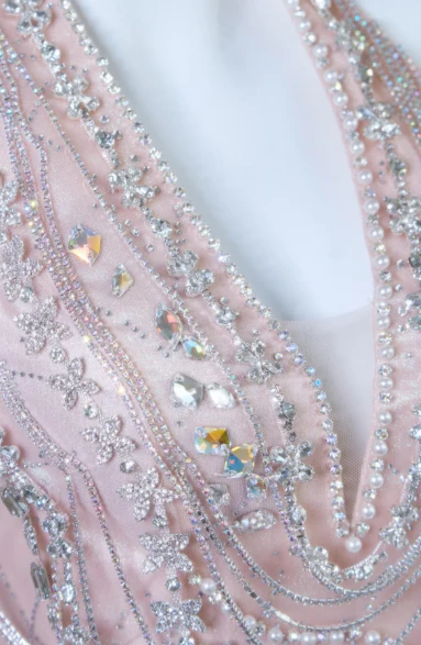 Mermaid Halter Light Pink Satin Beaded Long Prom Dress,Formal Evening Dress fg8496