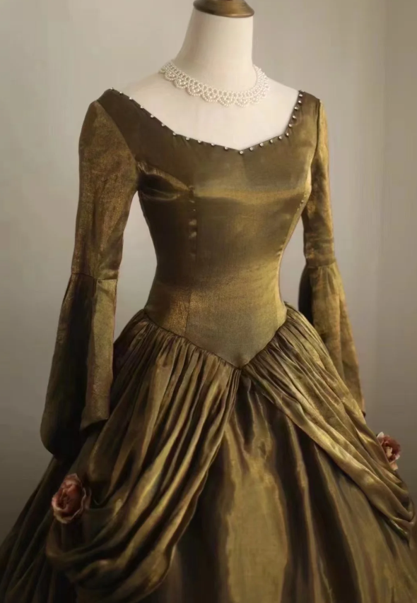 Green Velvet Prom Party Dress With Long Sleeves Classy Retro Evening Dress  fg8341