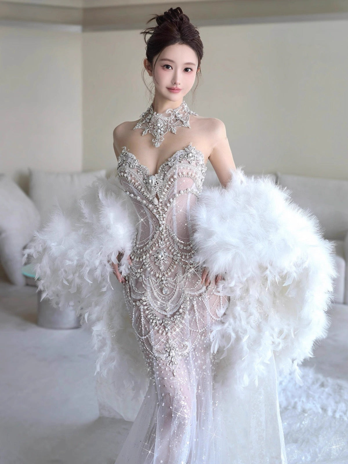 Pretty Mermaid Tulle Beads Long Prom Dresses Formal Evening Dress fg7547