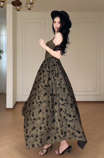 Vintage Floral Spaghetti Straps Evening Dress, Square Neck Flocked Rose Print A-Line Maxi Formal Gown fg8777
