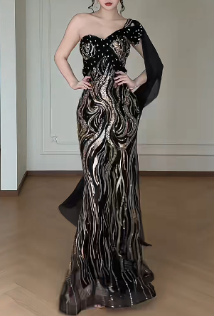 One Shoulder Sequin Mermaid Evening Gown fg8789