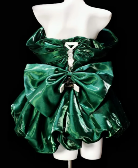 Strapless Big Bow Metallic Satin Puffy Short Homecoming Dress fg8878