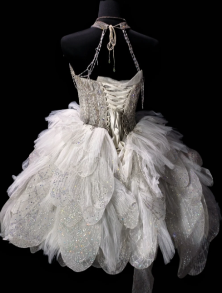 Halter Beaded Sequin Petal Tulle Short Homecoming Dress fg8880