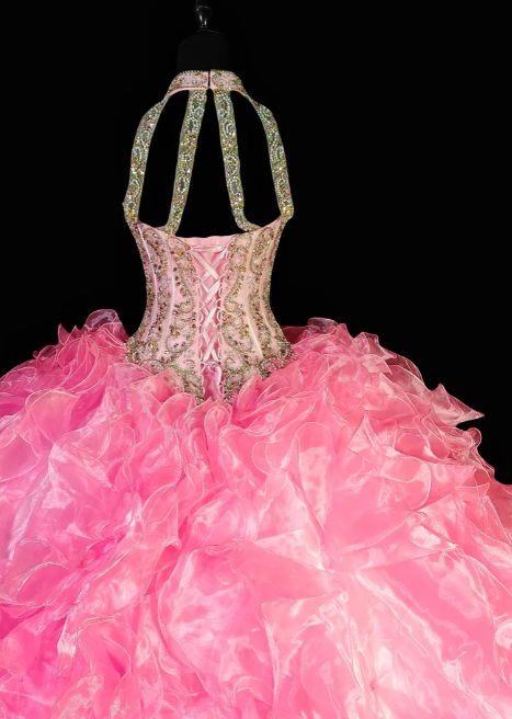 Halter Beaded Ruffled Organza Quinceanera Ball Gown fg8898