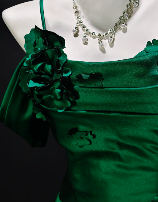 Spaghetti Strap 3D Floral Satin Evening Gown fg8908
