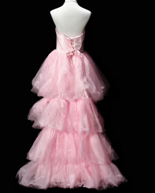 Strapless Tiered Tulle High Low Evening Gown fg8909