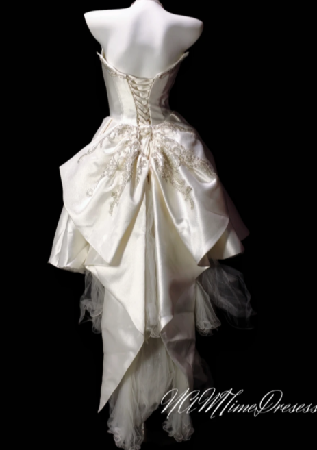 Strapless Beaded Lace Satin High Low Wedding Dress fg8903