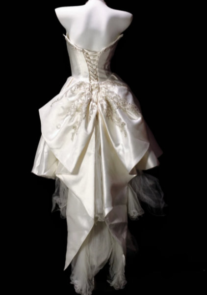 Strapless Beaded Lace Satin High Low Wedding Dress fg8903