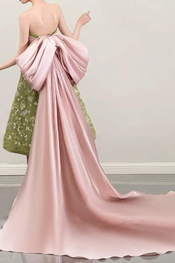 Green Strapless Floral Bow Midi Evening Gown fg9094