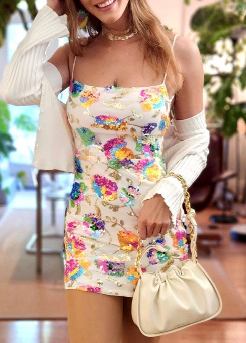 White Multi-Colors Sequins Backless Straps Sheath Homecoming Dress fg3833