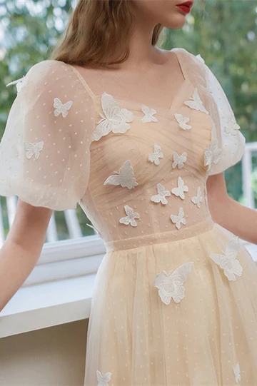 Champagne and White Butterfly Party Dress Bridesmaid Dress fg5004