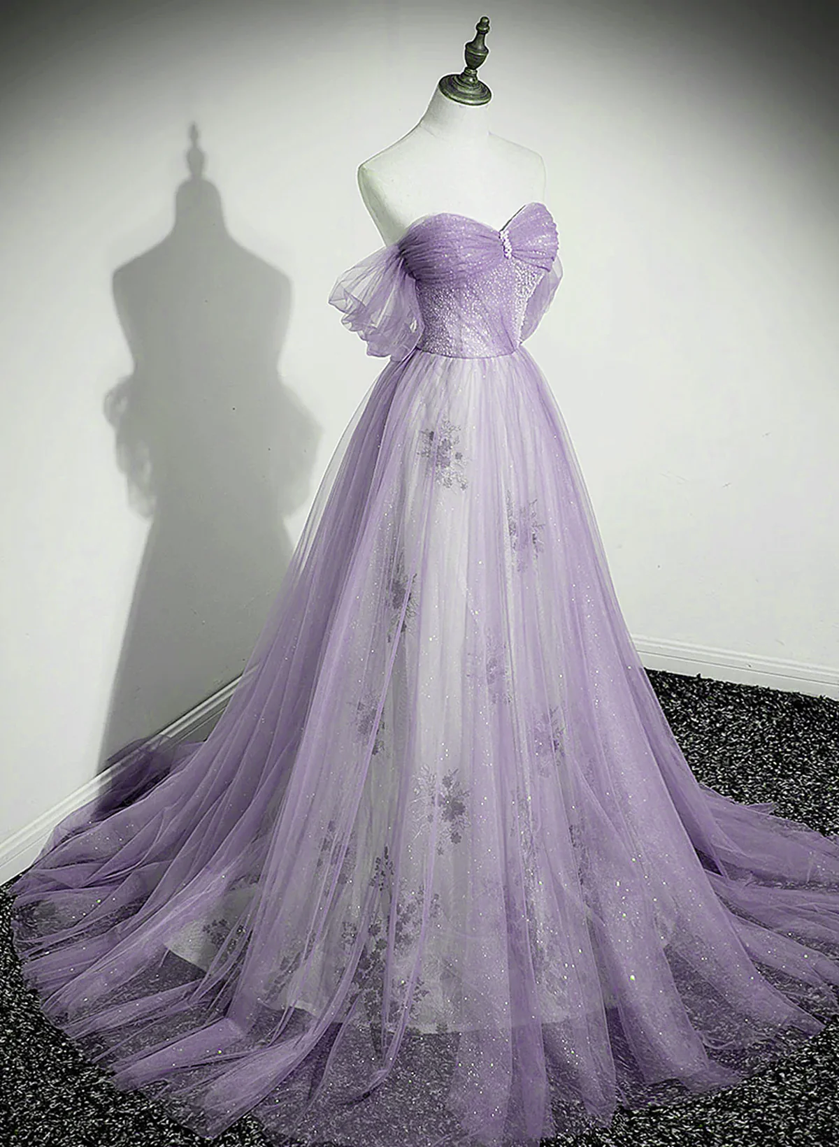 A-Line Light Purple Beaded Sweetheart Evening Dress, Light Purple Prom Dress fg4416