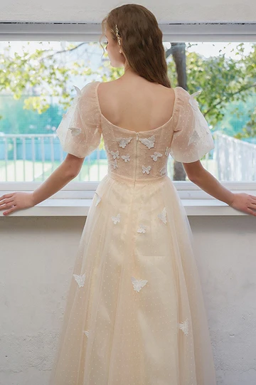 Champagne and White Butterfly Party Dress Bridesmaid Dress fg5004
