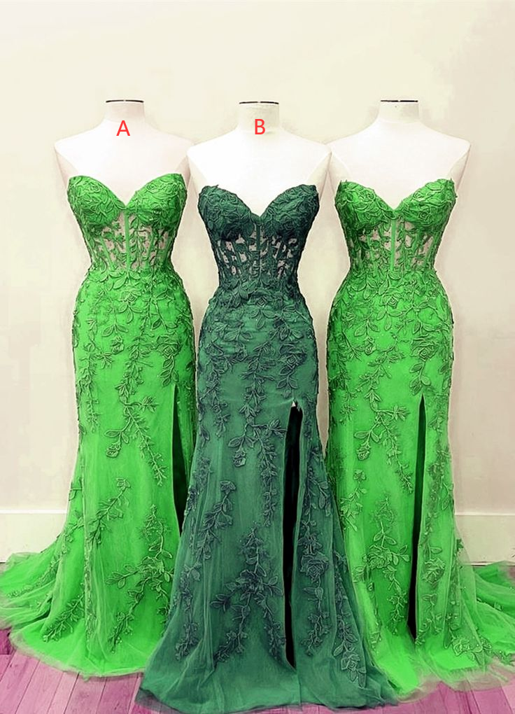 Elegant Green Lace Dress, Long Mermaid Strapless Gown With Corset Top fg4369
