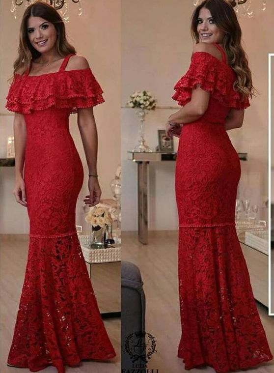 Red Lace Evening Dress Party Long Mermaid Dress fg4436