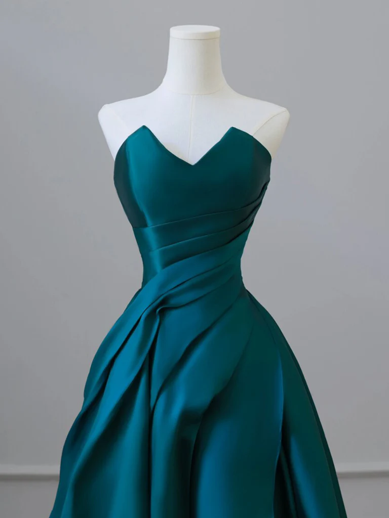 A-Line Satin Green Long Prom Dress, Green Satin Long Formal Dress fg5047